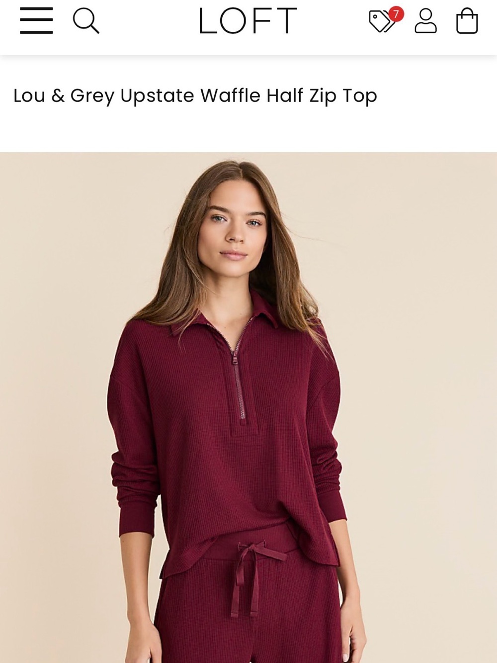 NWT Lou & Grey Burgundy Waffle Knit Quarter-Zip Pullover – Size Small